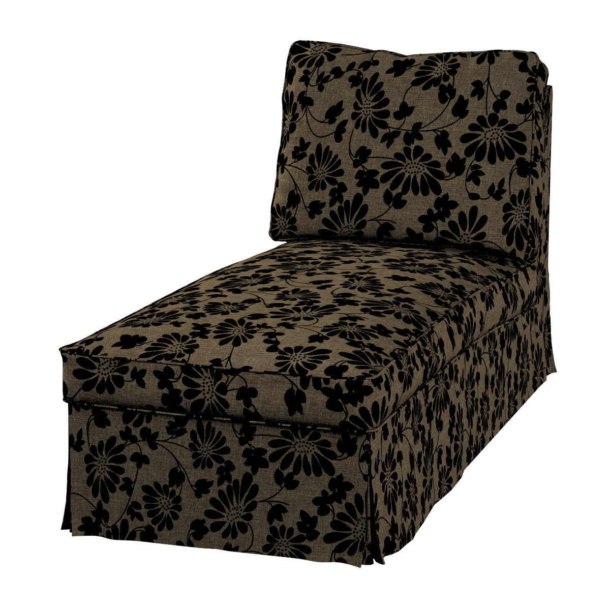 Pokrowiec na szezlong/ leżankę Ektorp wolnostojący prosty tył, czarne kwiaty na beżowym tle, 63 x 166 x 73 cm, Living II