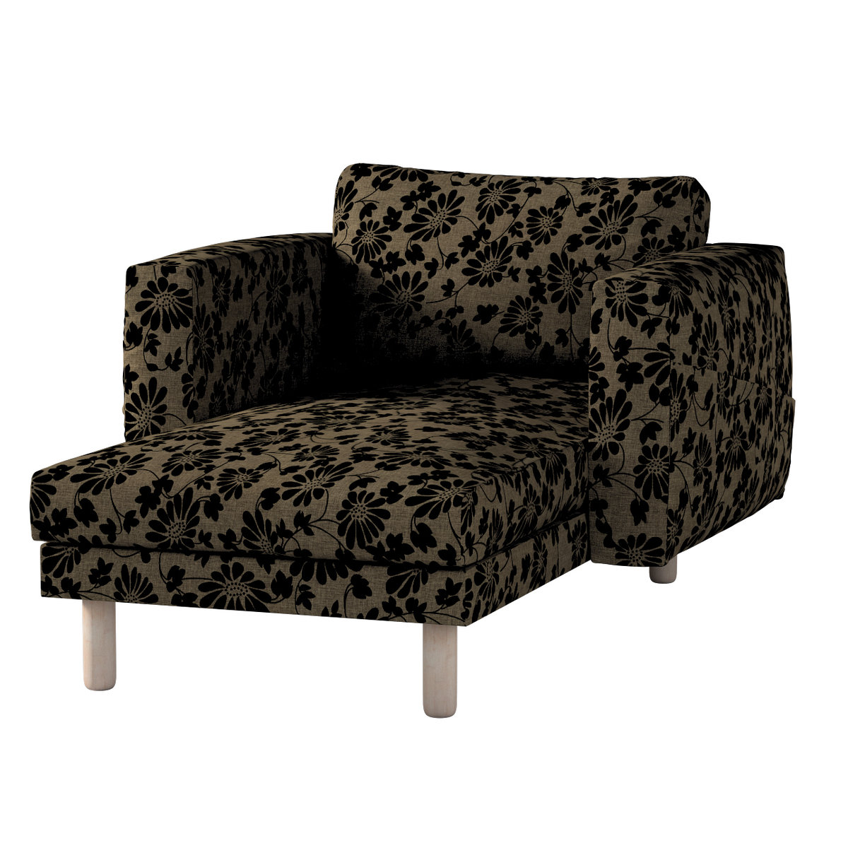 Pokrowiec na szezlong Norsborg z podłokietnikami, czarne kwiaty na beżowym tle, 110 x 157 x 85 cm, Living II