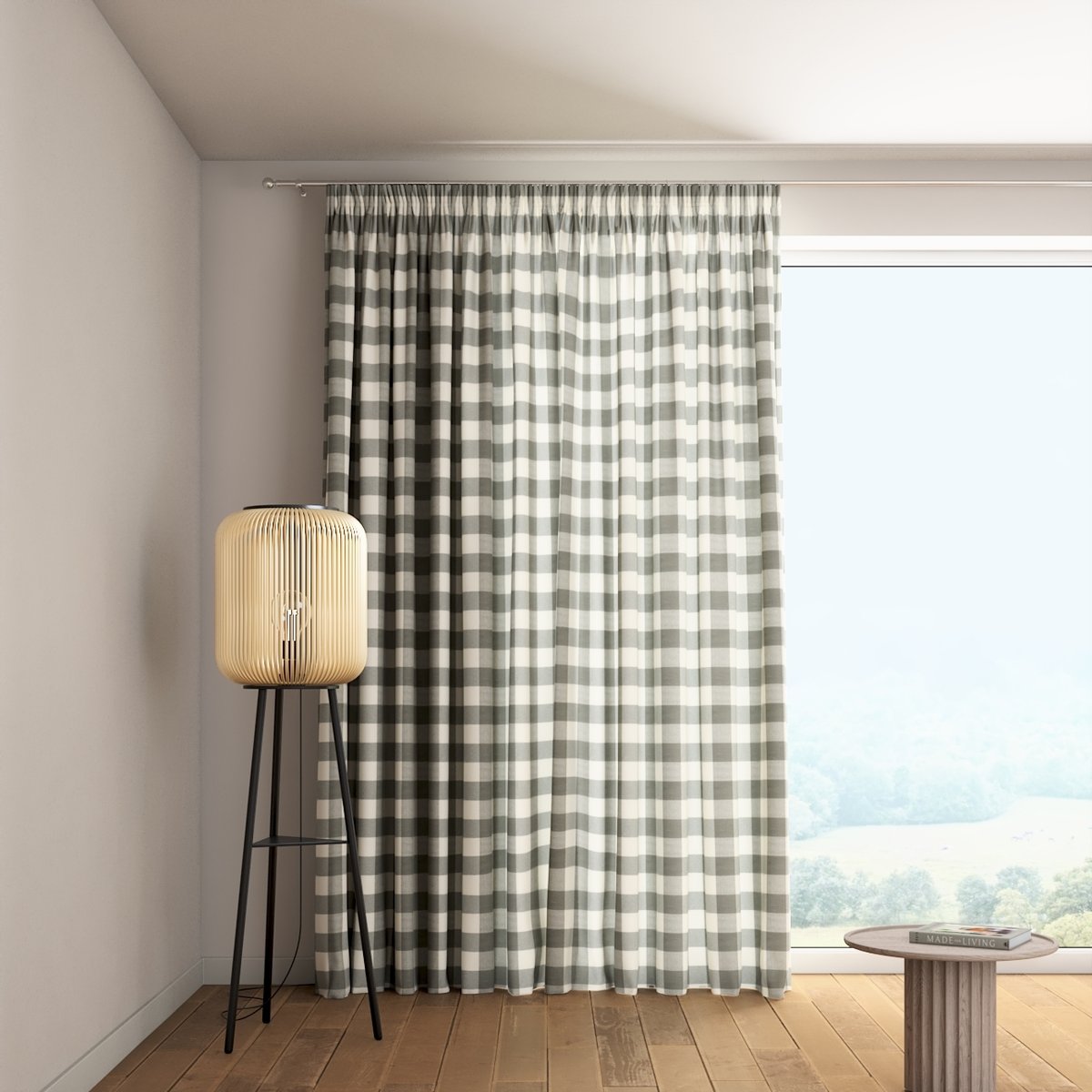 Zasłona na taśmie marszczącej 1 szt., szaro-biała krata (5,5x5,5cm), Quadro