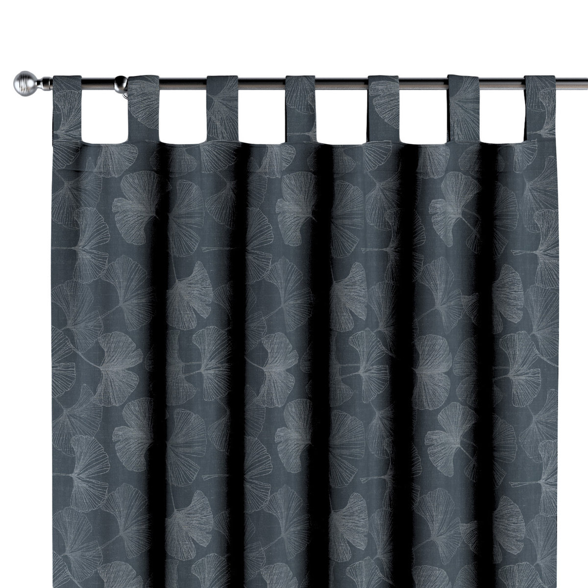 Zasłona na szelkach 1 szt., szaro-srebrne liście miłorzębu na grafitowym tle, Flowers