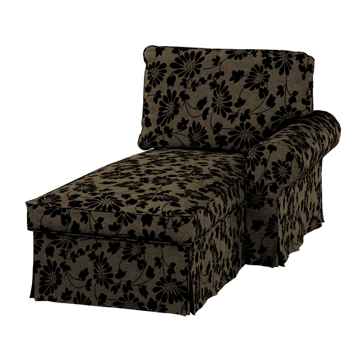 Pokrowiec na szezlong Ektorp prawy, czarne kwiaty na beżowym tle, 84 x 166 x 73 cm, Living II