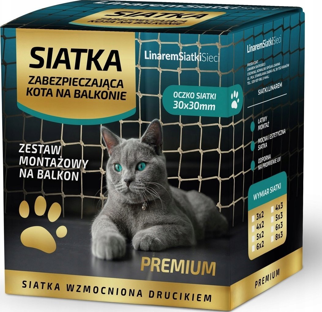 Linarem SiatkiSieci ZESTAW SIATKA NA BALKON 6x3m Z DRUCIKIEM PREMIUM DLA KOTA BEZ WIERCENIA