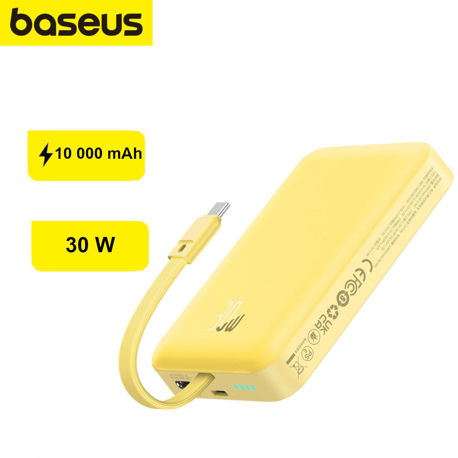 Baseus P1002210BY23-00 Magnetic Mini 10000mAh 30W MagSafe z kablem USB-C Żółty