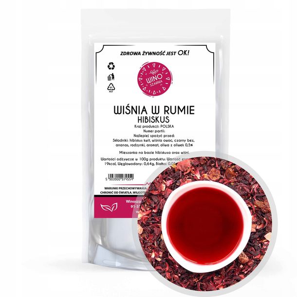 Herbata Wiśnia w Rumie Hibiskus - 100g Kwiat Hibiskusa Mieszanka Smakowa