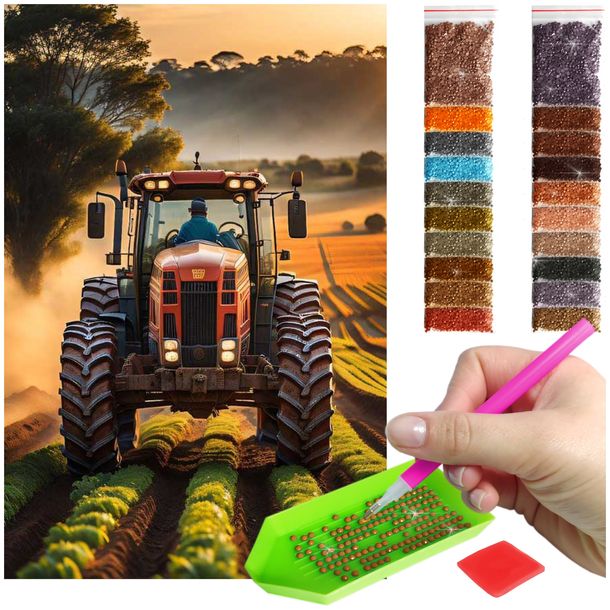 Haft Diamentowy 40x60 Diamond Painting mozaika TRAKTOR NA POLU zestaw akcesoria