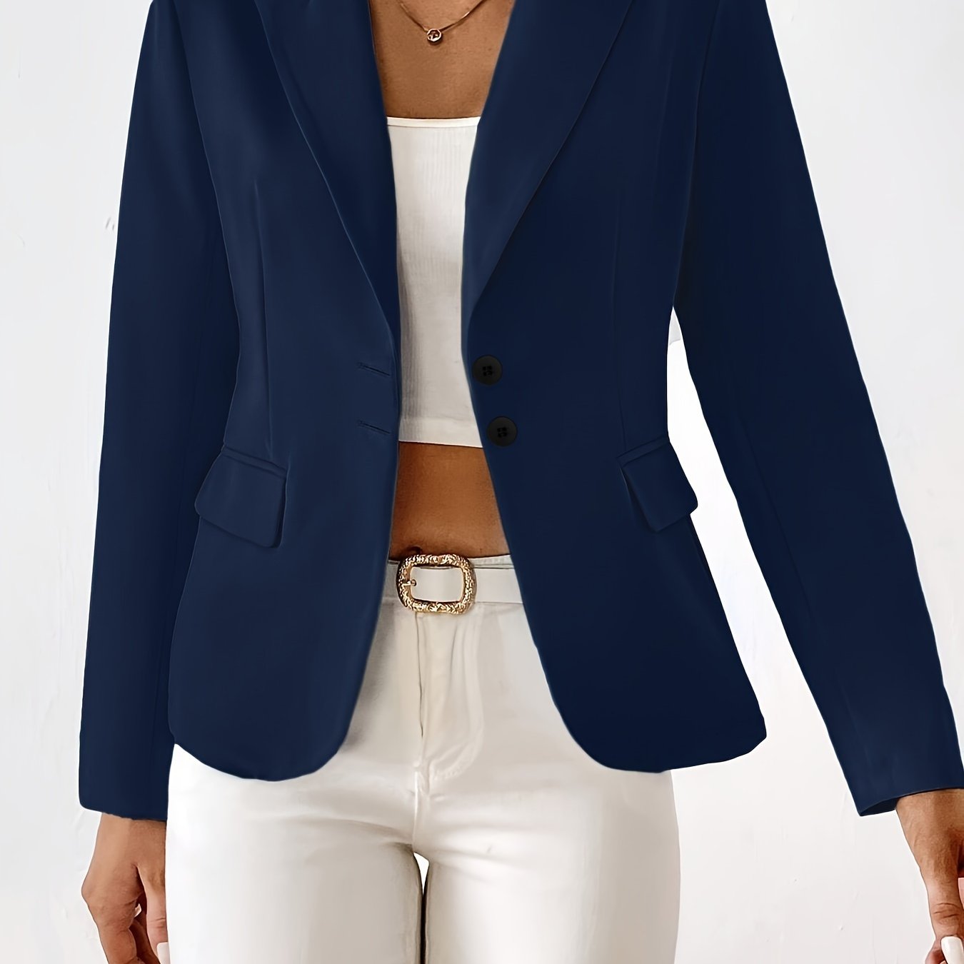 temu TEMU Blazer z jednolitym guzikiem z przodu, Elegancki kołnierz z klapami, Długi rękaw, Blazer na wiosnę i jesień, Odzież damska