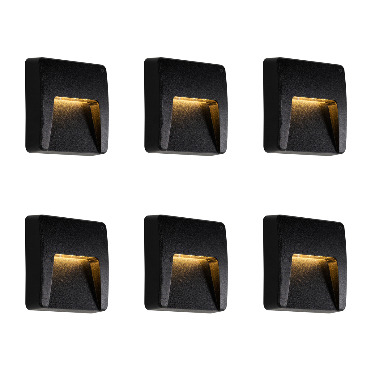 QAZQA Zestaw 6 kwadratowych zewnętrznych lamp ściennych w kolorze czarnym z wbudowanymi diodami LED IP65 - Gem