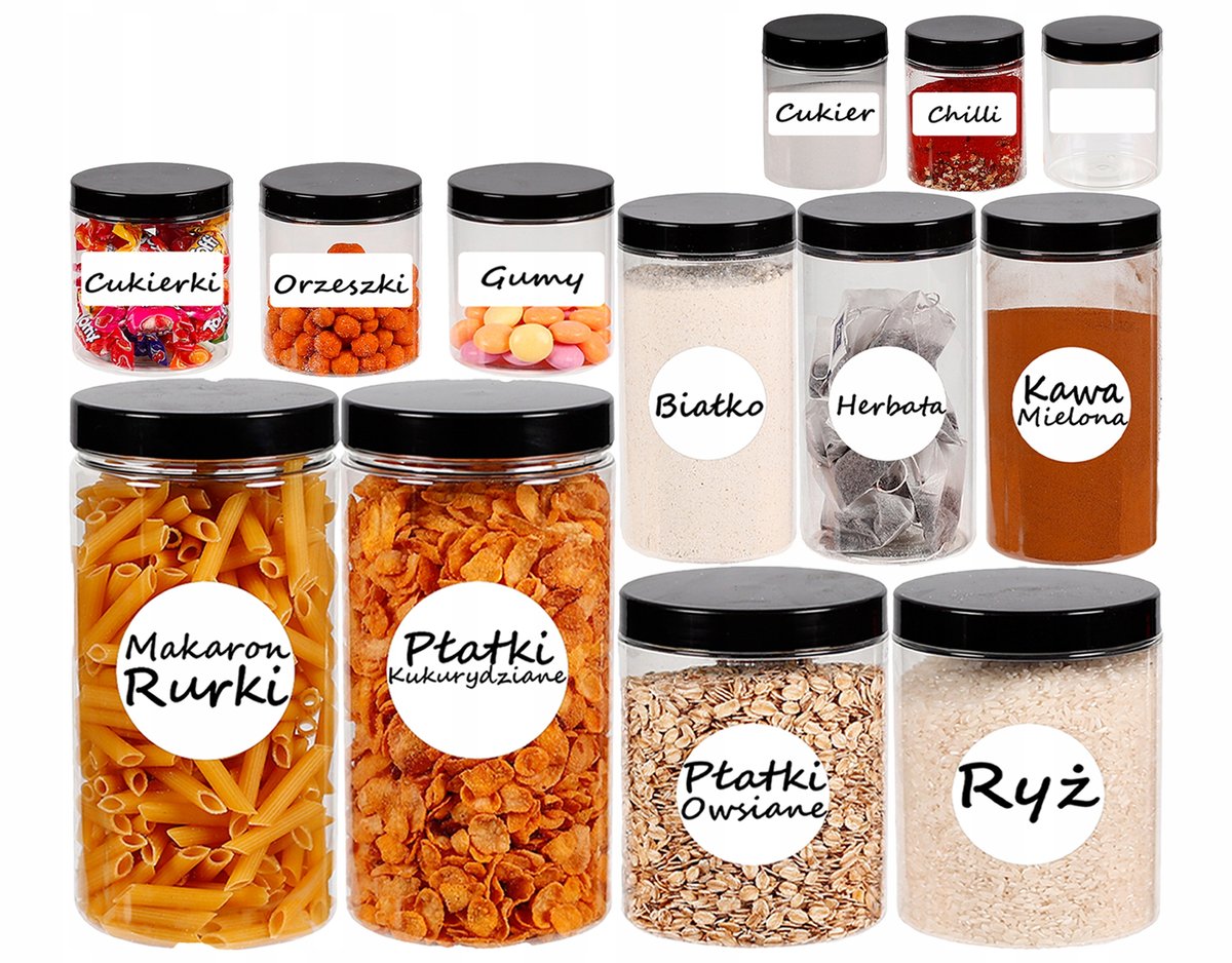 Pojemniki na żywność słoik zestaw kuchenny 13 sztuk + etykiety
