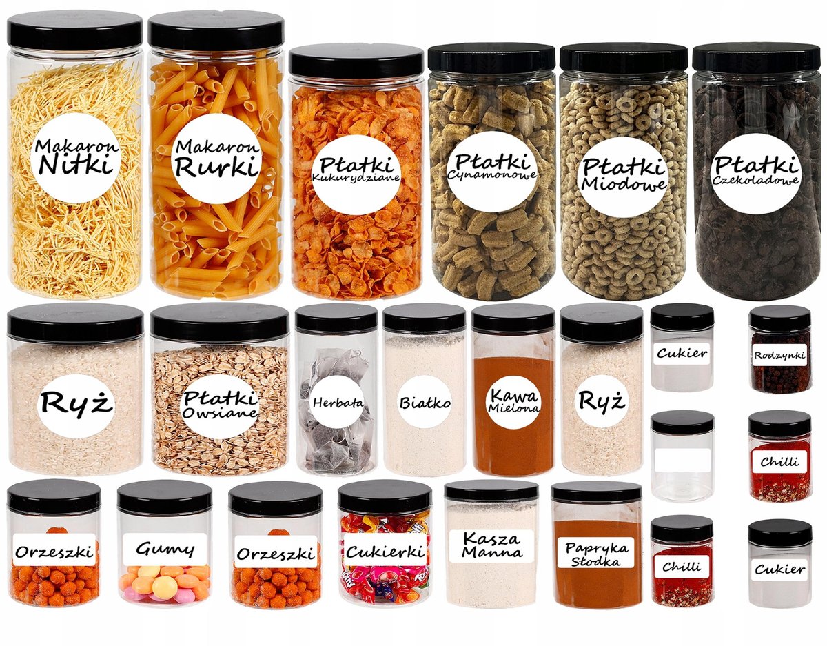 Pojemniki na żywność słoik zestaw kuchenny 24 sztuki + etykiety