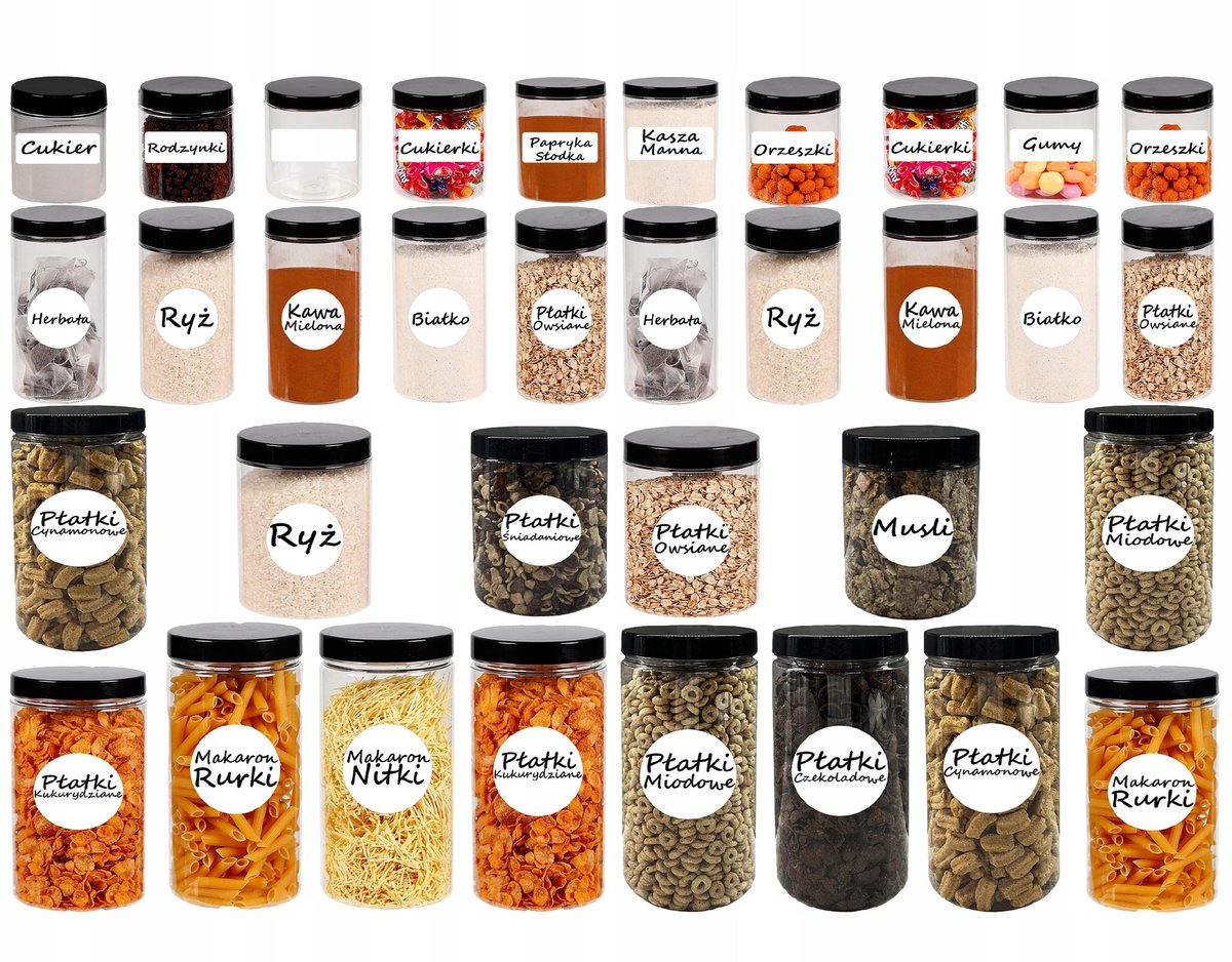 Pojemniki na żywność słoik zestaw kuchenny 34 sztuki + etykiety
