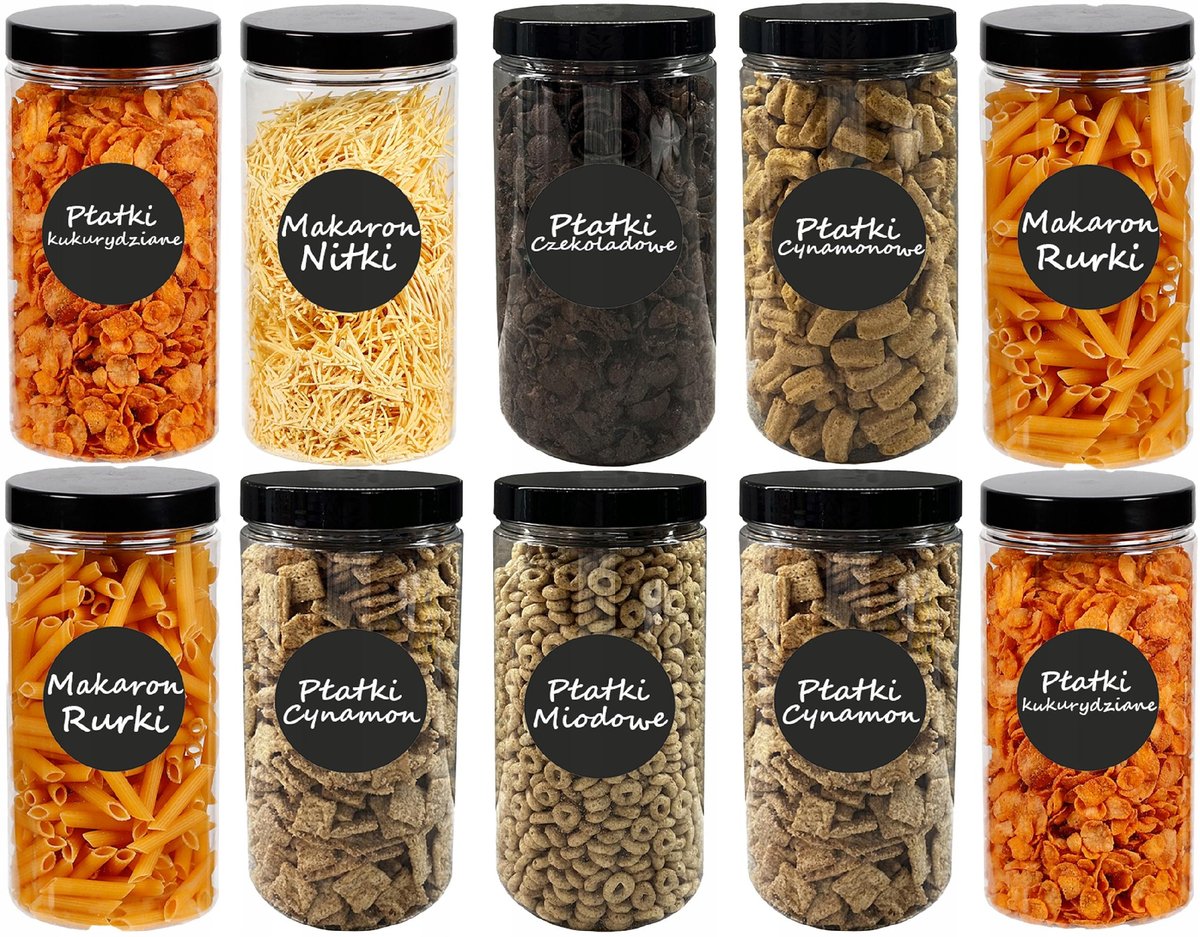Pojemniki na żywność słoik kuchenny na makaron 1500ml 10 sztuk + etykiety