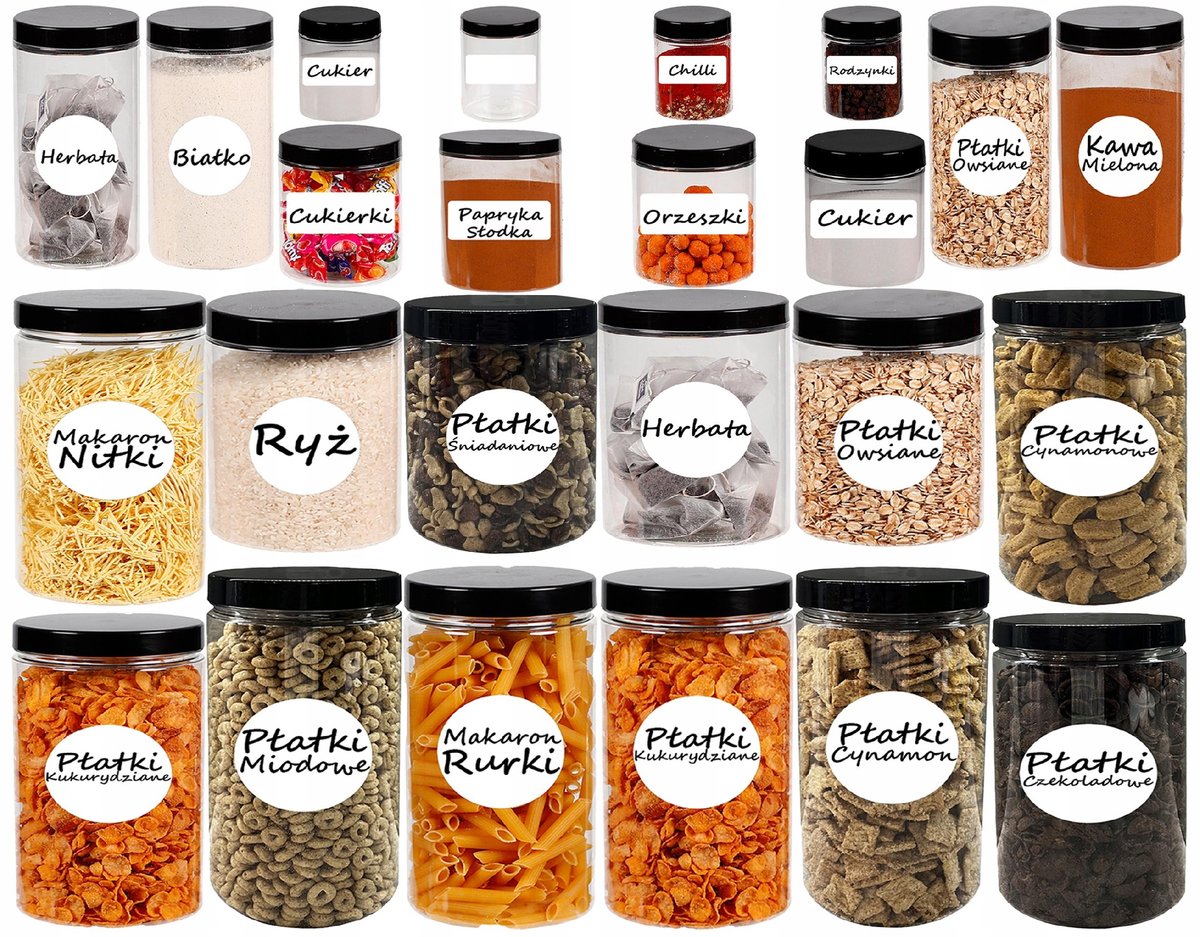 Pojemniki na żywność słoik zestaw kuchenny 24 sztuki + etykiety