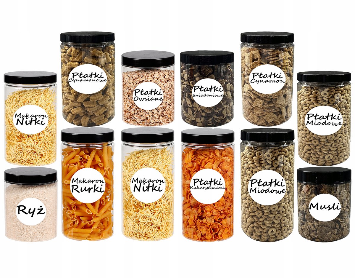 Pojemniki na żywność słoik zestaw kuchenny 12 sztuk + etykiety