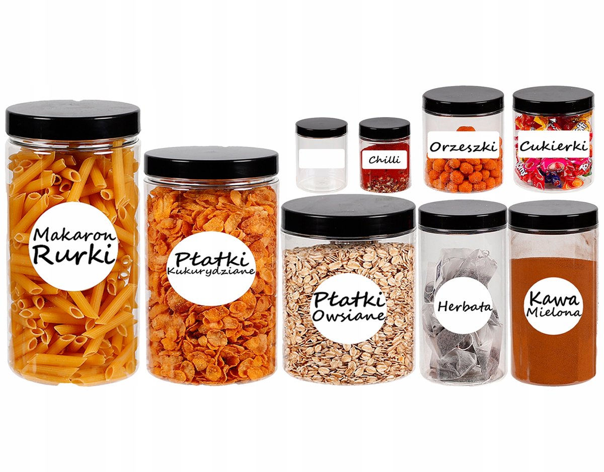 Pojemniki na żywność słoik zestaw kuchenny 9 sztuk + etykiety