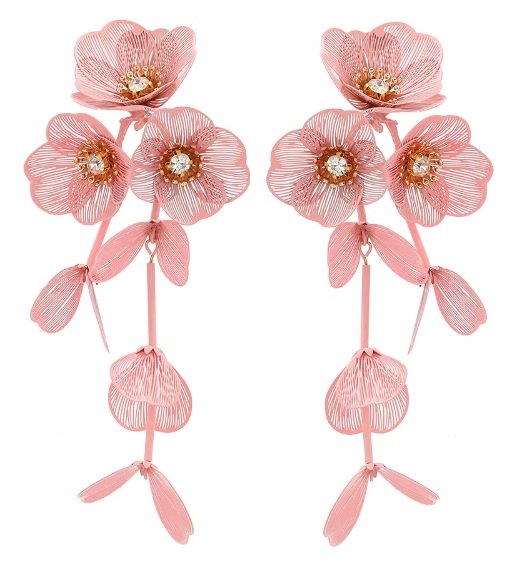 Różowe kolczyki pastelowe z kwiatkami cyrkoniami gałązki efektowna biżuteria