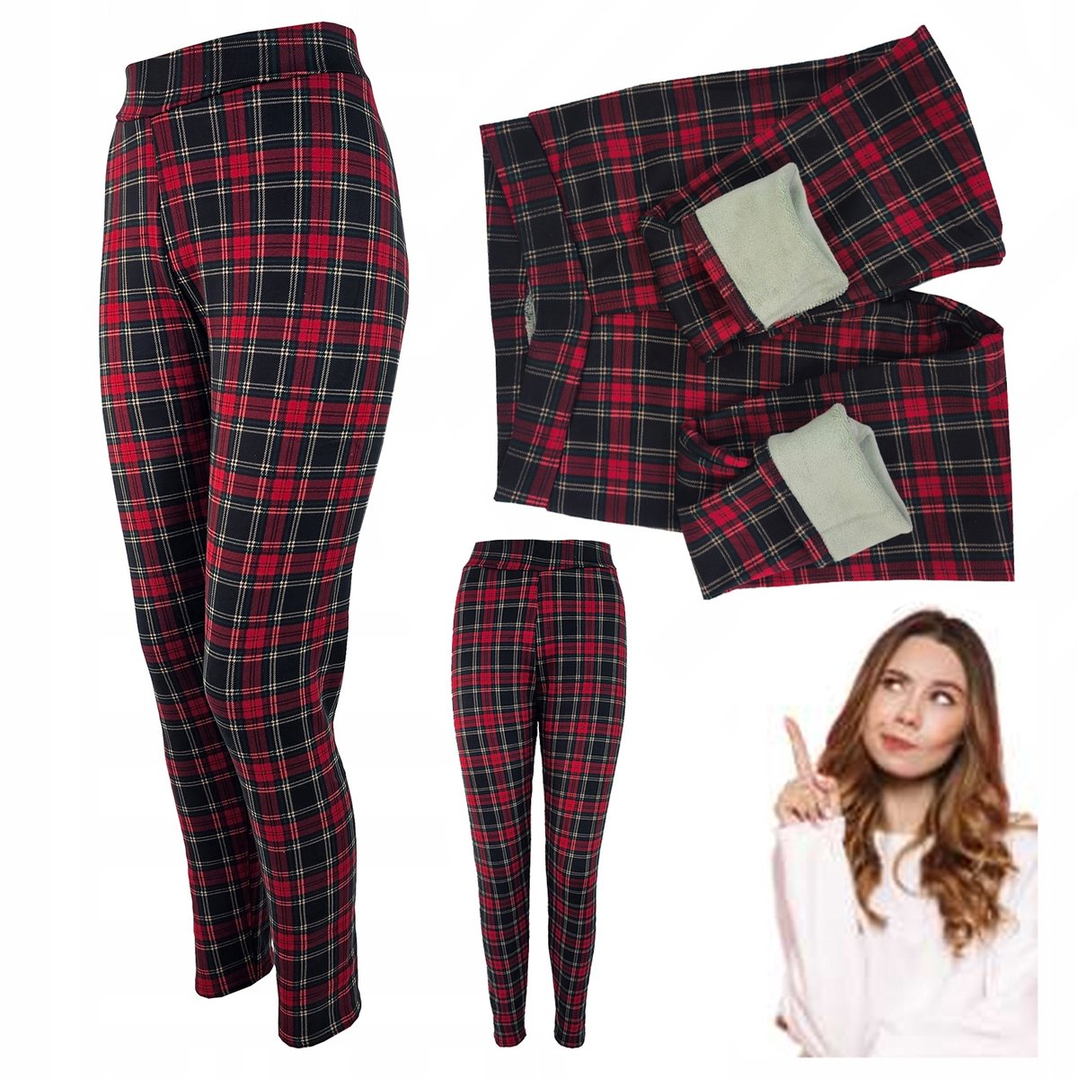 Legginsy Damskie Ocieplane Modelujące W Kratę Kratka Wysoki Stan S/M 75