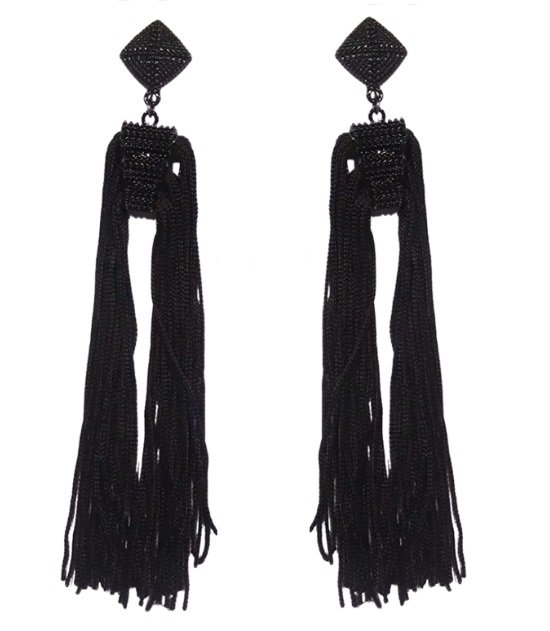 CZARNE złote kolczyki długie sztyfty z frędzlami CHWOST wieczorowe wyjście