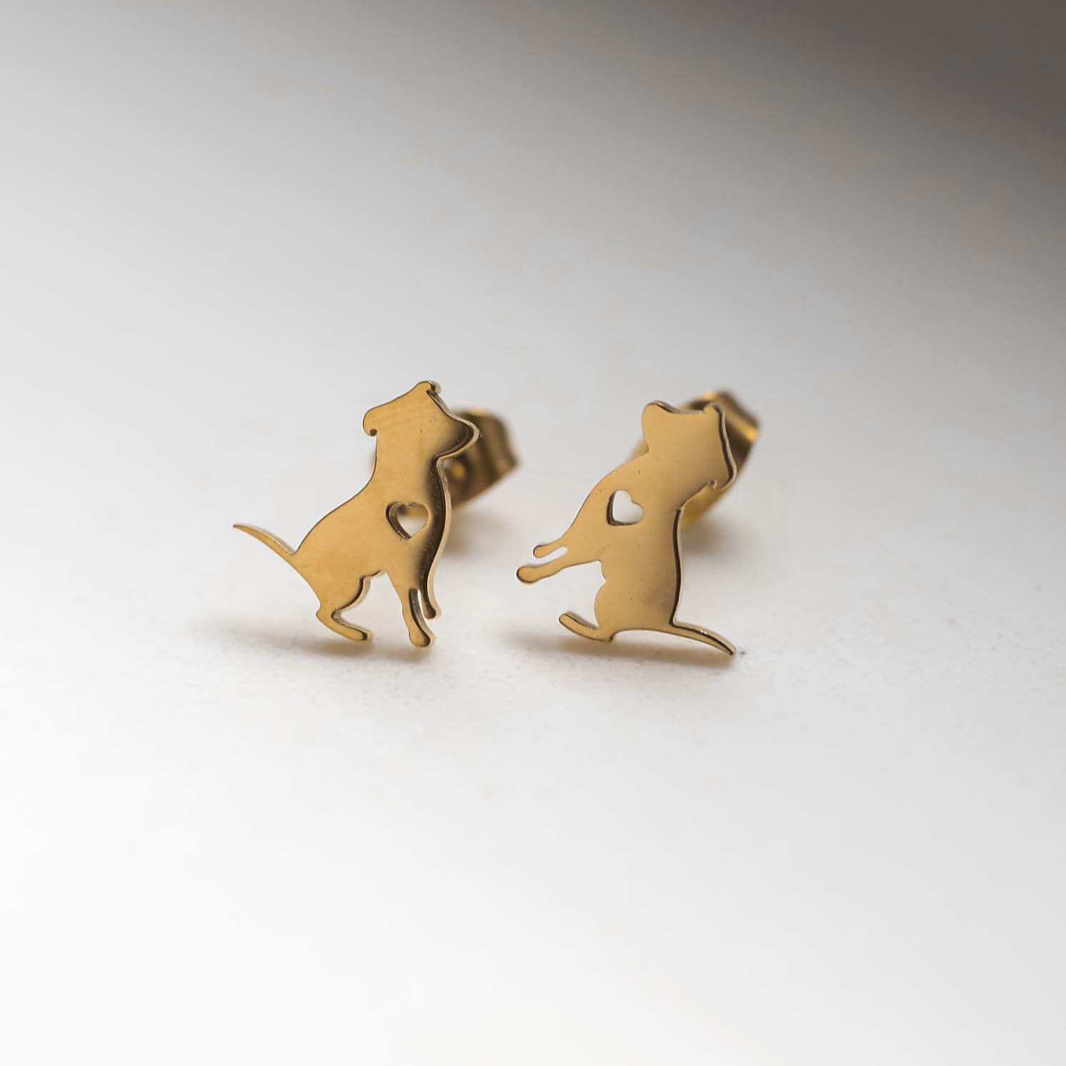 Kolczyki złote wkrętki pies z sercem stal chirurgiczna