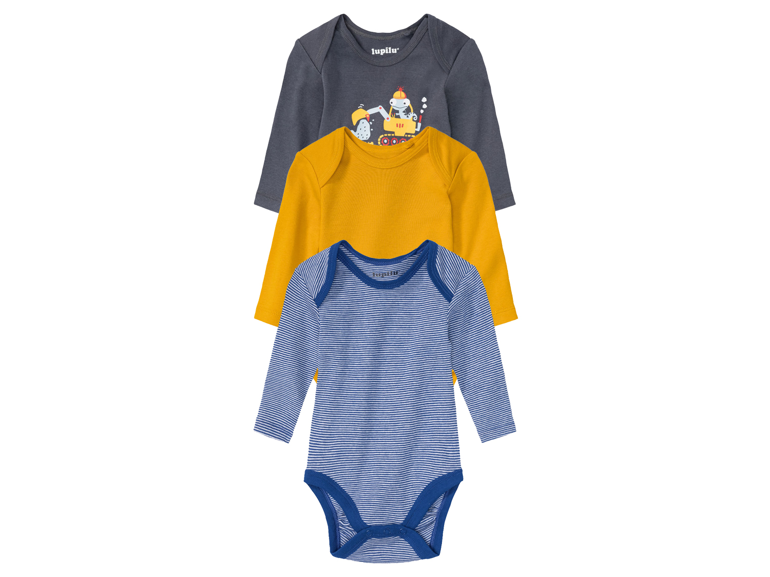lupilu® Body niemowlęce, 3 szt. (62/68, Wzór niebieski/granatowy/żółty)