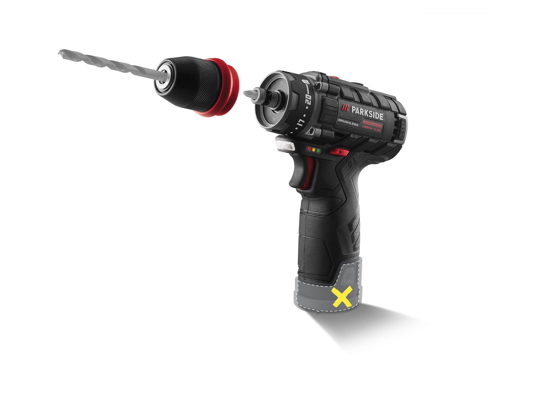 PARKSIDE PERFORMANCE® Wiertarko-wkrętarka akumulatorowa 12 V PBSPA 12 D4 (bez akumulatora i ładowarki)
