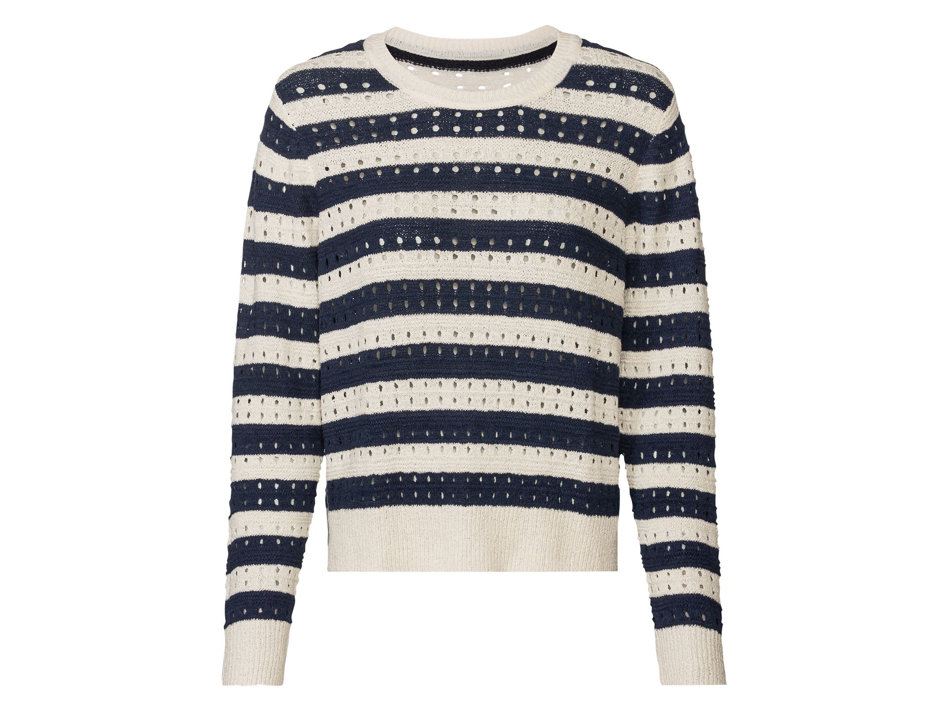esmara® Sweter damski z teksturowanej dzianiny w prążki (Granatowy prążkowany, XS (32/34))