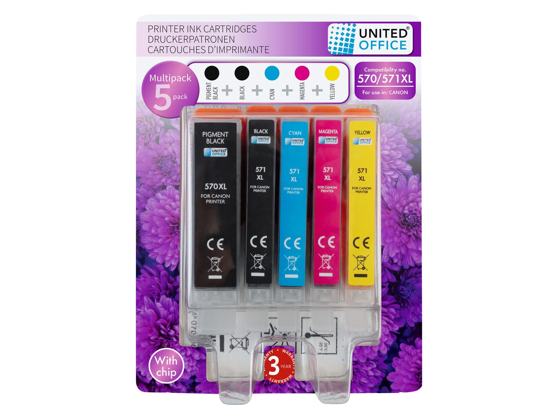 UNITED OFFICE® Wkłady atramentowe tusze do drukarki, 5 sztuk (570/571, 5-pak)