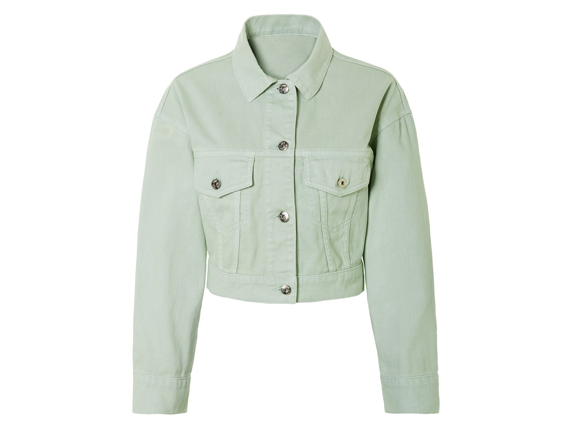 esmara® Kurtka jeansowa damska z bawełny, cropped (Jasnozielony, 44)