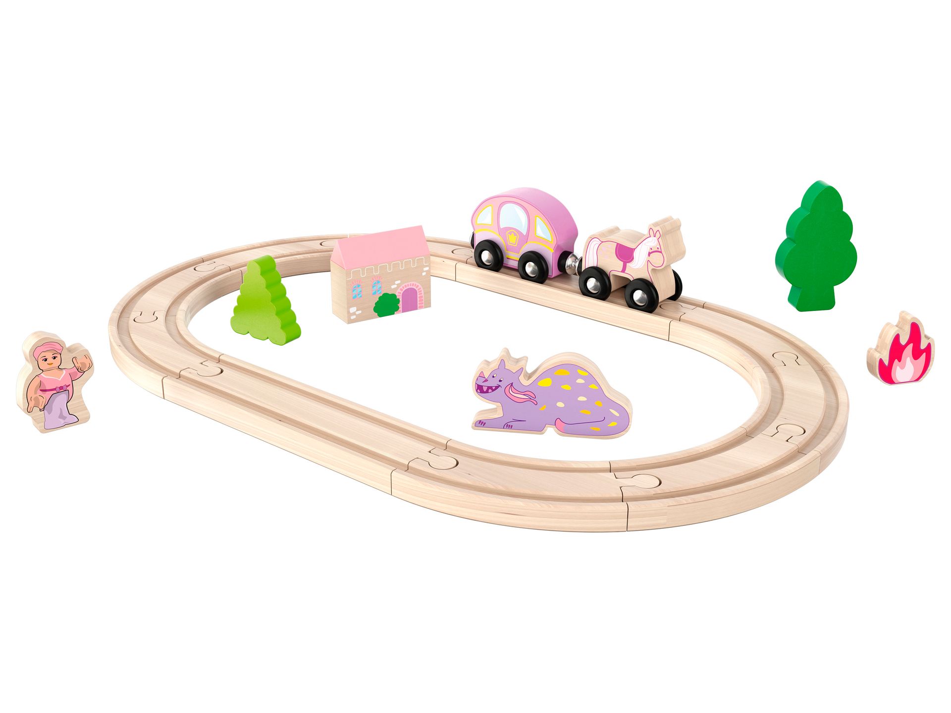 Playtive Zestaw drewnianych torów kolejowych, 18 elementów (Księżniczka)