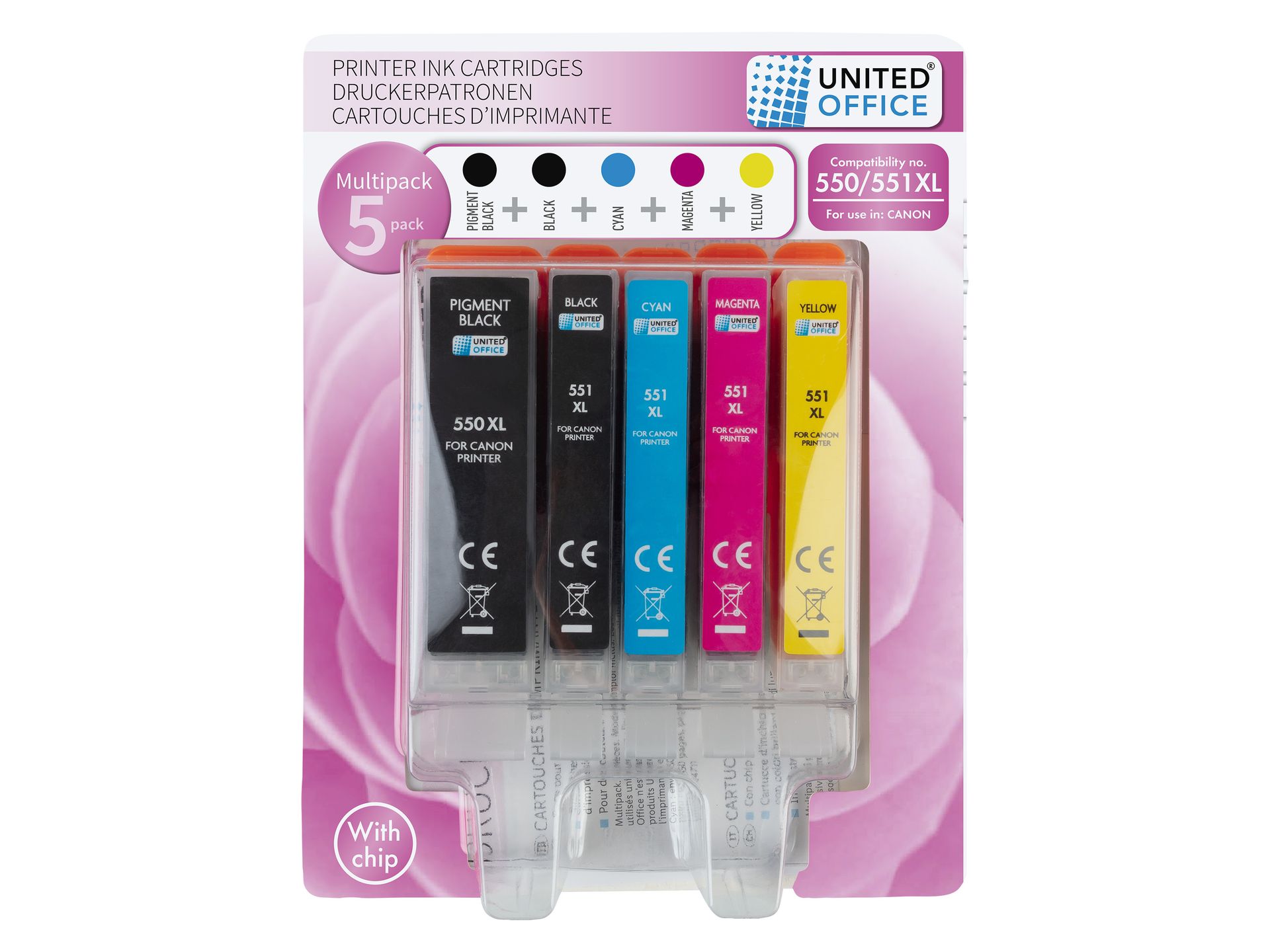 UNITED OFFICE® Wkłady atramentowe tusze do drukarki, 5 sztuk (550/551XL , 5-pak)