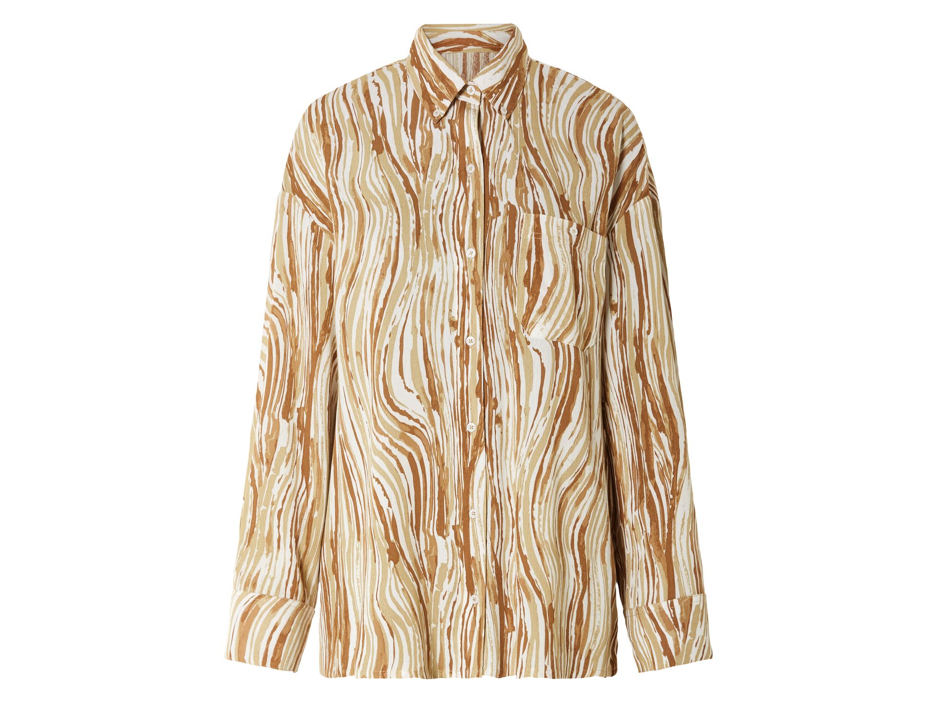 esmara® Bluza damska oversize z zapinanym kołnierzem (36, Wzorzysty biały/beżowy)