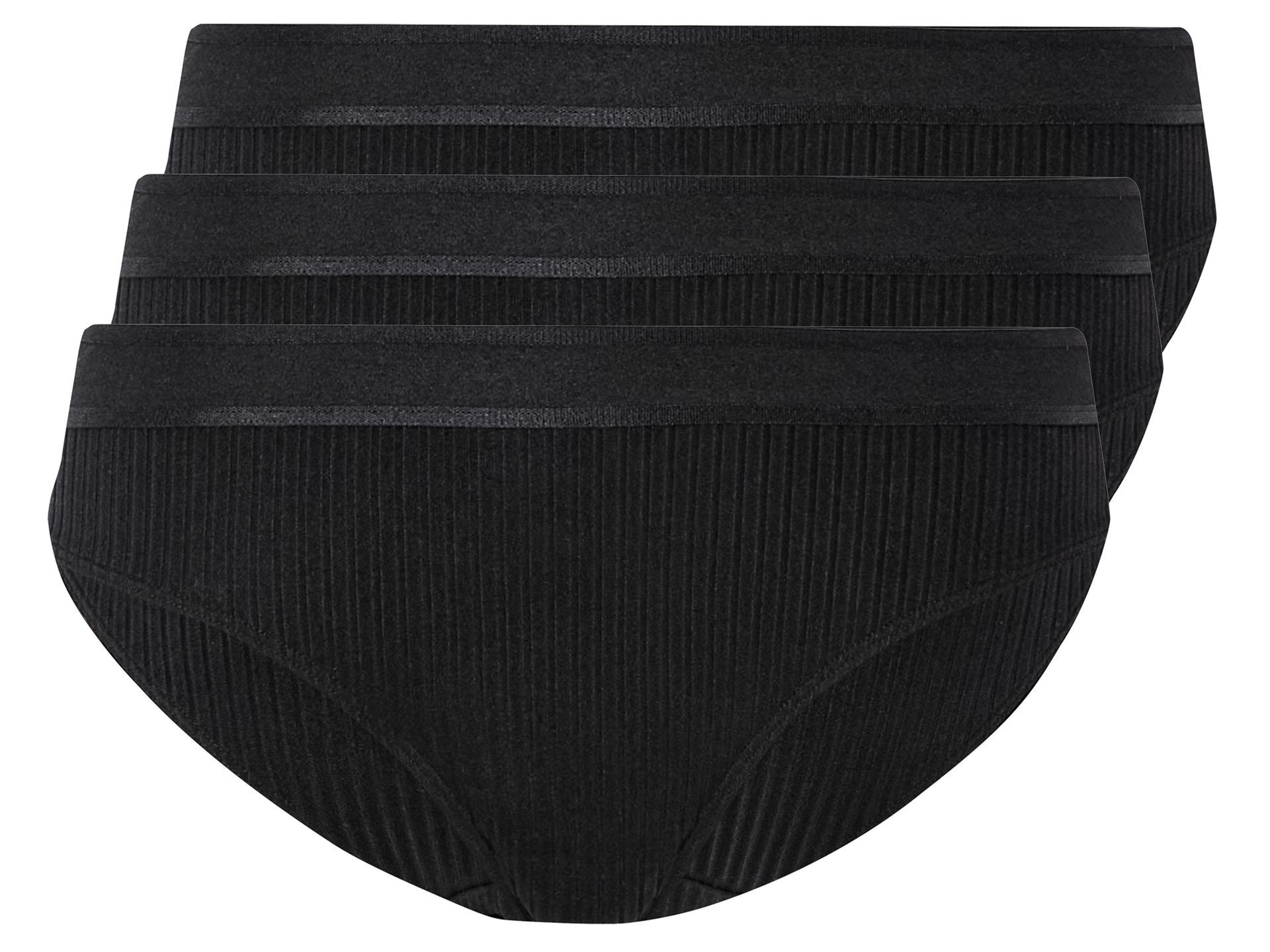 esmara® Figi damskie z tkaniny żeberkowej, 3 pary (XS(32/34), Czarny)