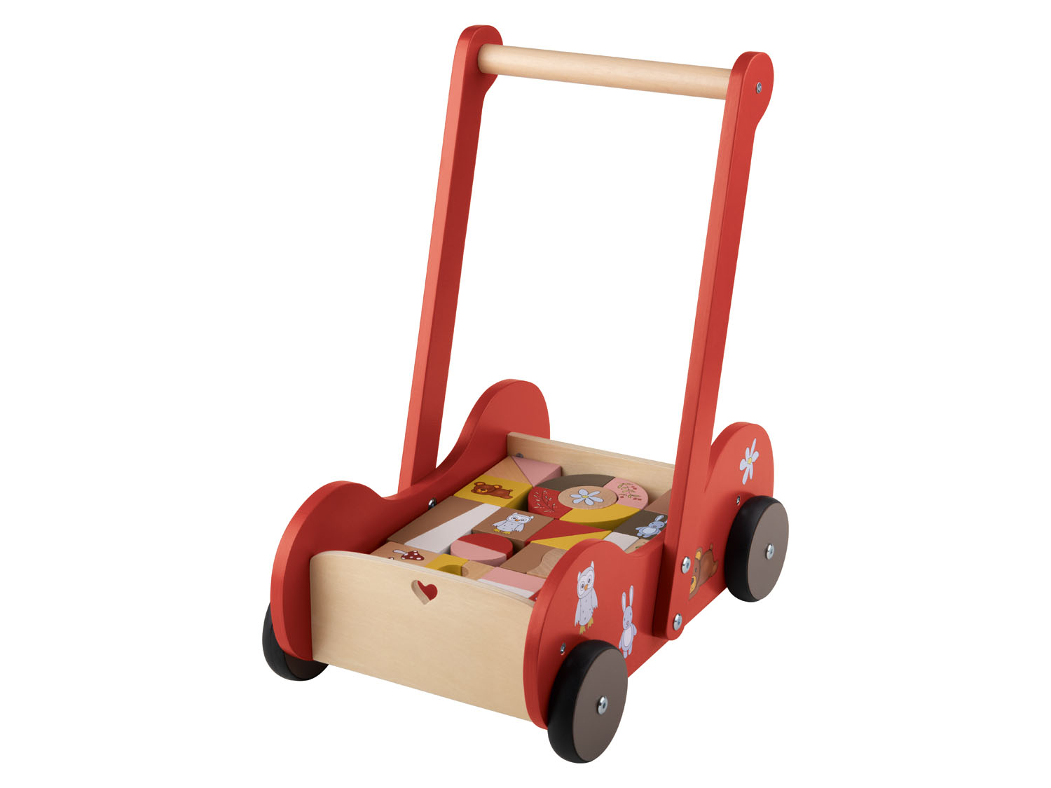 Playtive Pchacz z drewna z 30 drewnianymi klockami (Czerwony)
