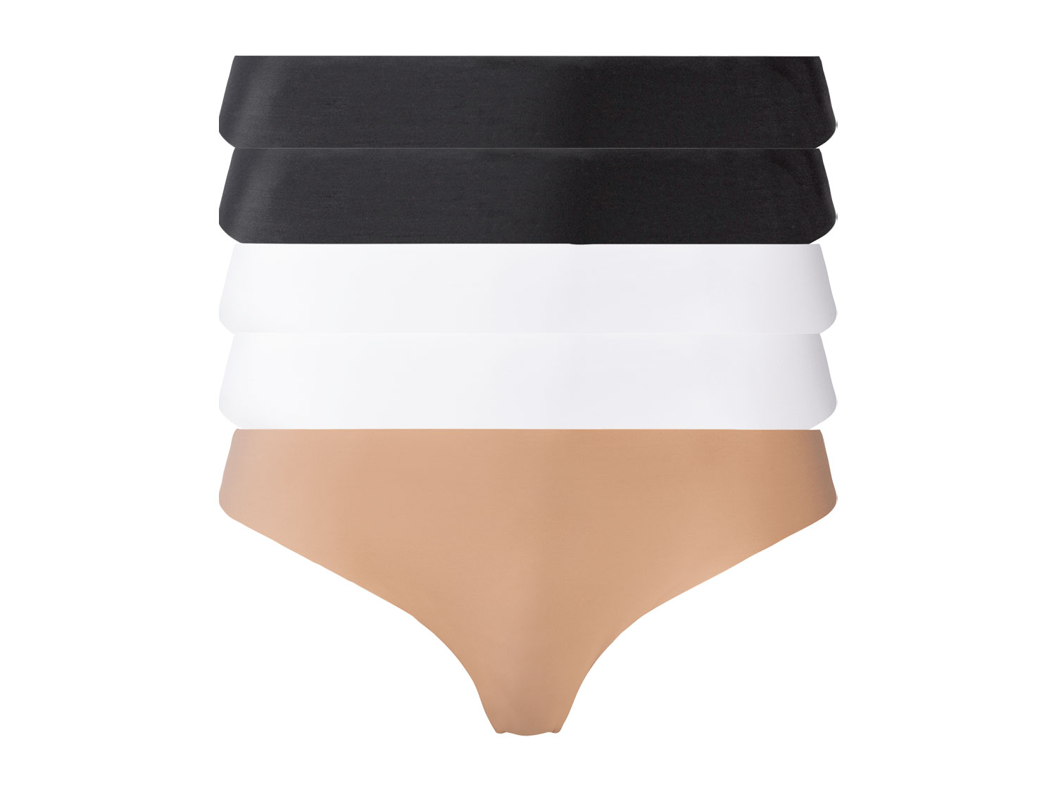 esmara® Stringi damskie cięte laserowo, 5 par (L (44-46), Czarny/beżowy/biały)