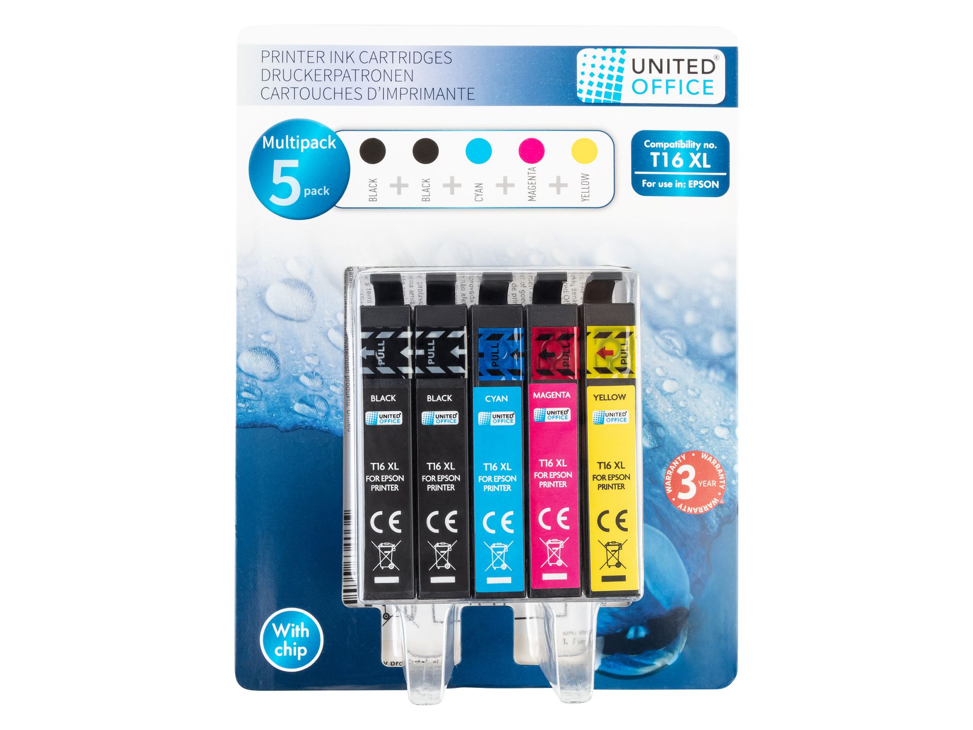 UNITED OFFICE® Wkłady atramentowe tusze do drukarki, 5 sztuk (16XL, multipack)