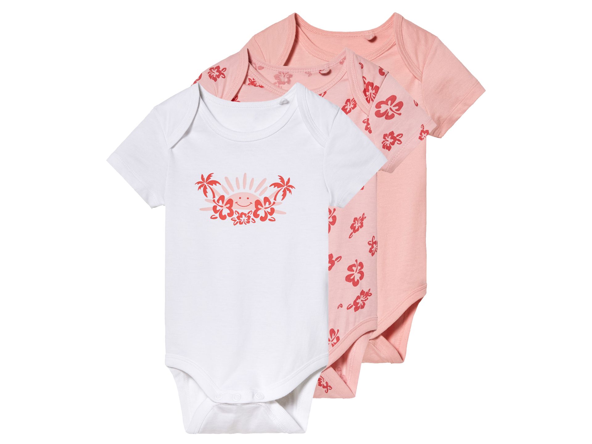 lupilu® Body niemowlęce z bawełny, 3 sztuki (różowy/biały, 62/68)