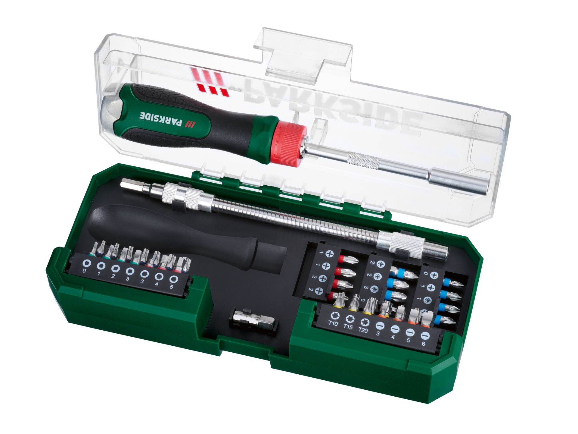 PARKSIDE® Zestaw bitów z grzechotką w praktycznym plastikowym pudełku