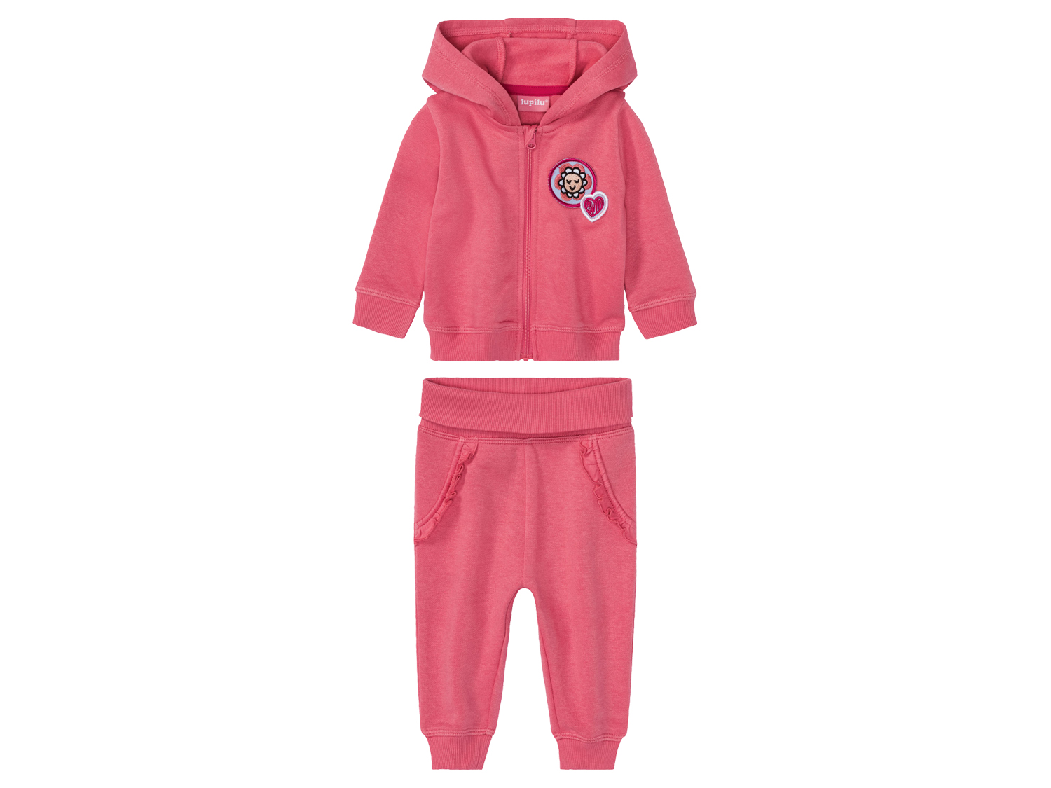 lupilu® Dres niemowlęcy z bawełną (bluzka + spodnie) (62-68, Różowy)