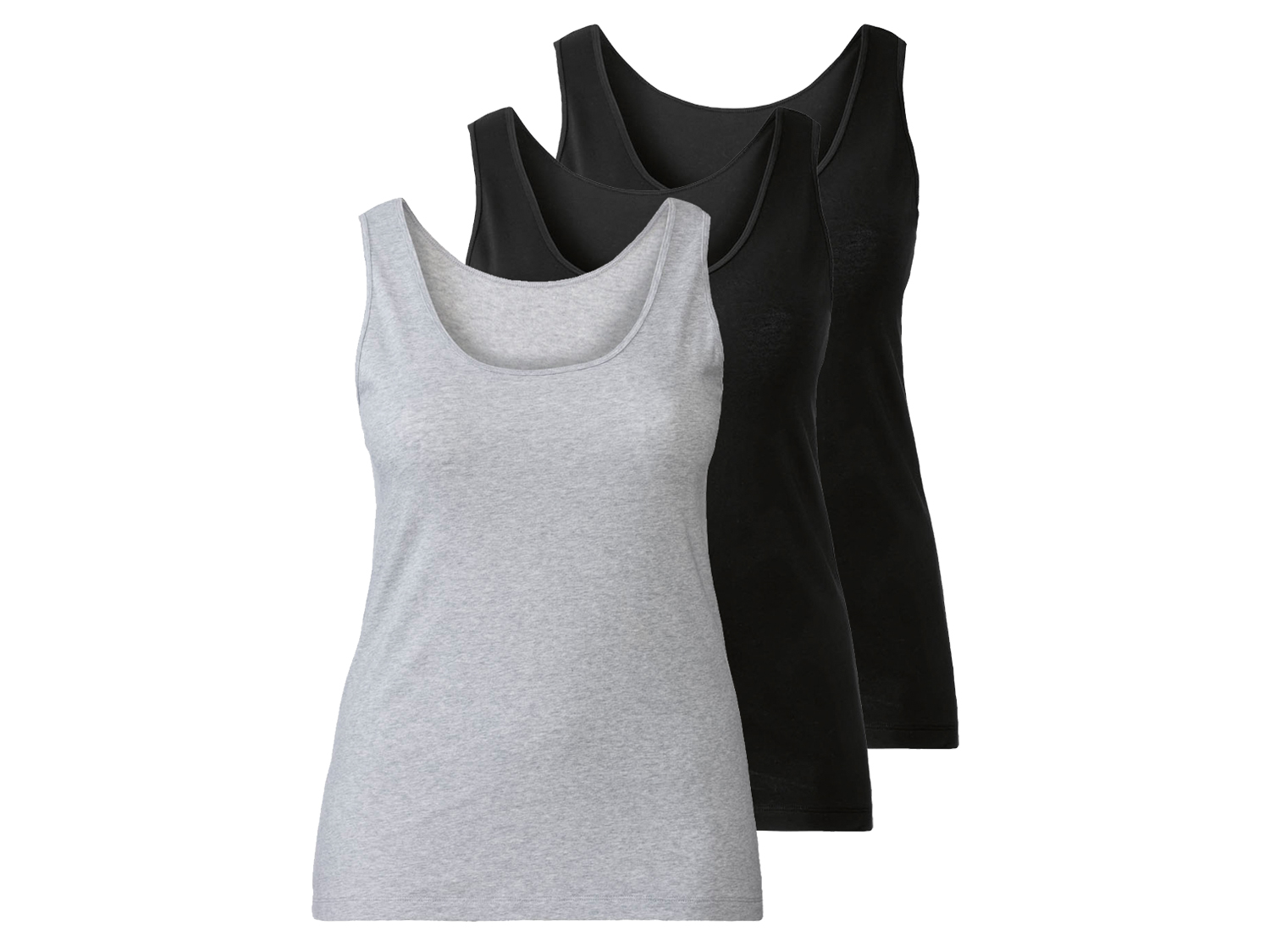esmara® Podkoszulki damskie XXL z bawełną, 3 sztuki (3XL (56/58), Czarny/ szary)