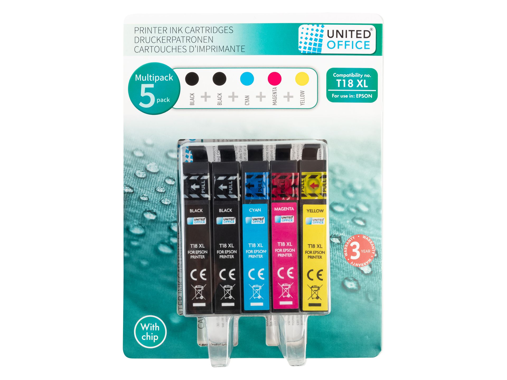 UNITED OFFICE® Wkłady atramentowe tusze do drukarki, 5 sztuk (18XL, multipack)
