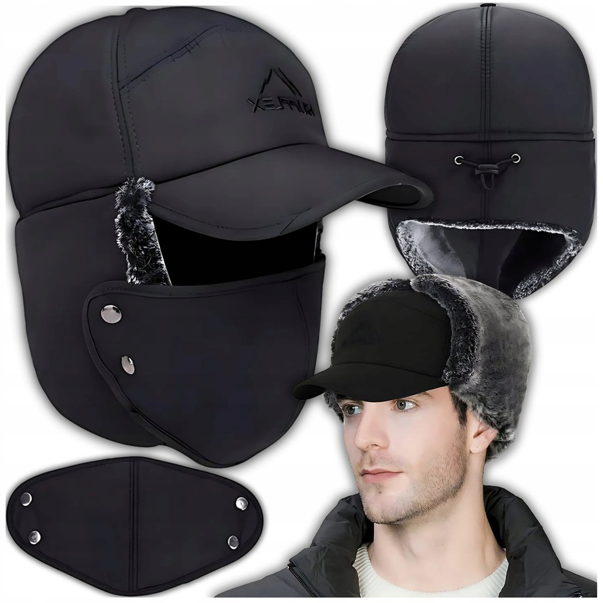 Ciepła Czapka Zimowa Z Futerkiem Na Zimę Męska Z Daszkiem Nauszniki Solidna