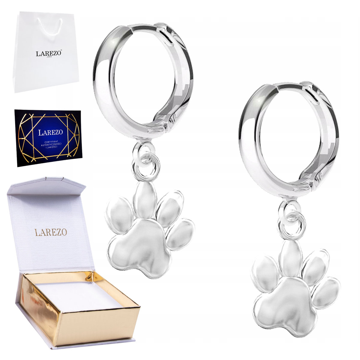 Kolczyki Srebrne 925 Lśniące Łapki Łapy Psa Kota Łapa Łapka Pies Kot SREBRO