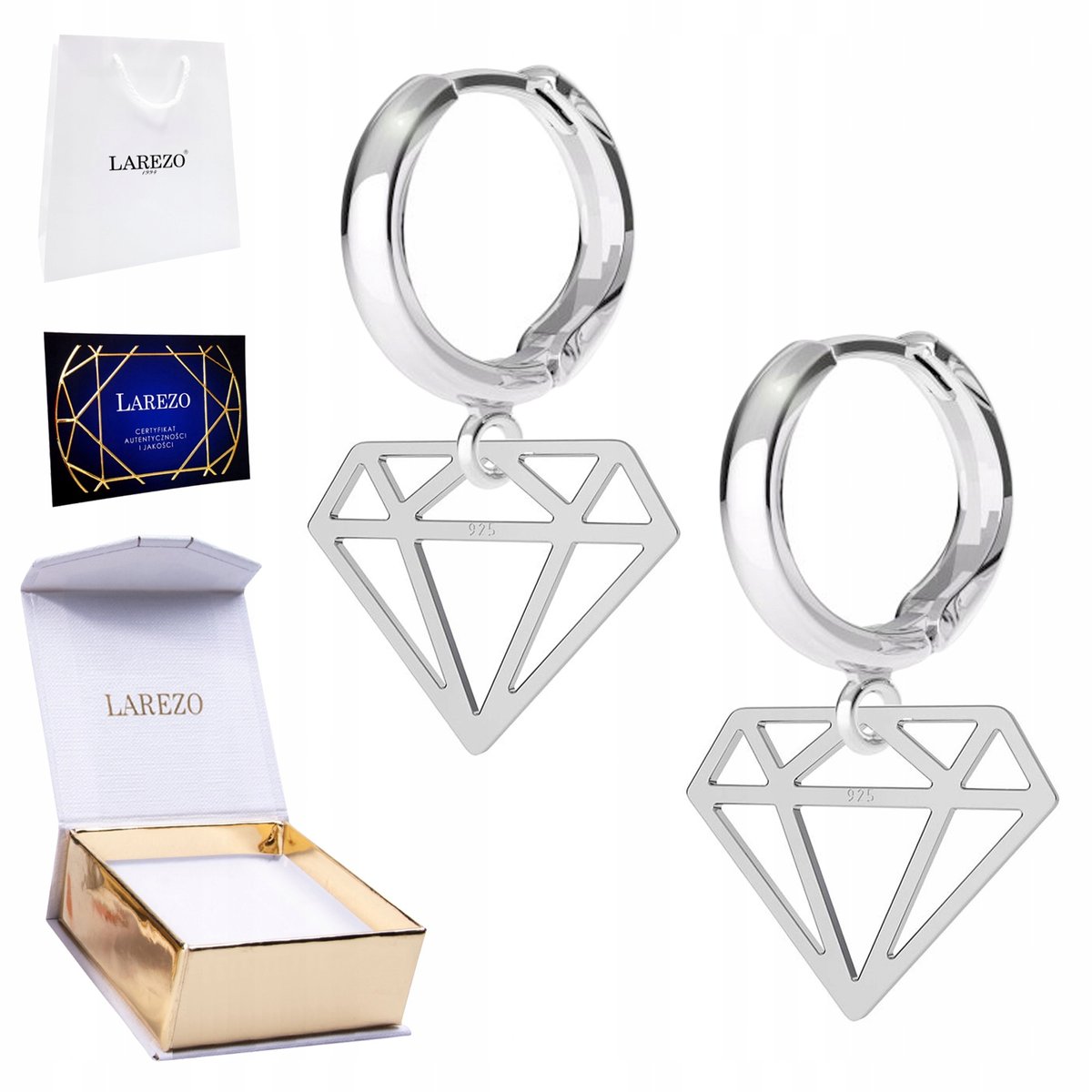 Kolczyki Srebrne 925 Ażurowe Diamenty Klejnoty Brylanty Diament Diamencik