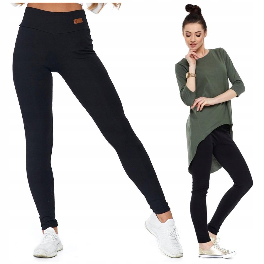 LEGGINSY Damskie z Wysokim Stanem Spodnie Wygodne Klasyczne Czarne MORAJ r. S/M