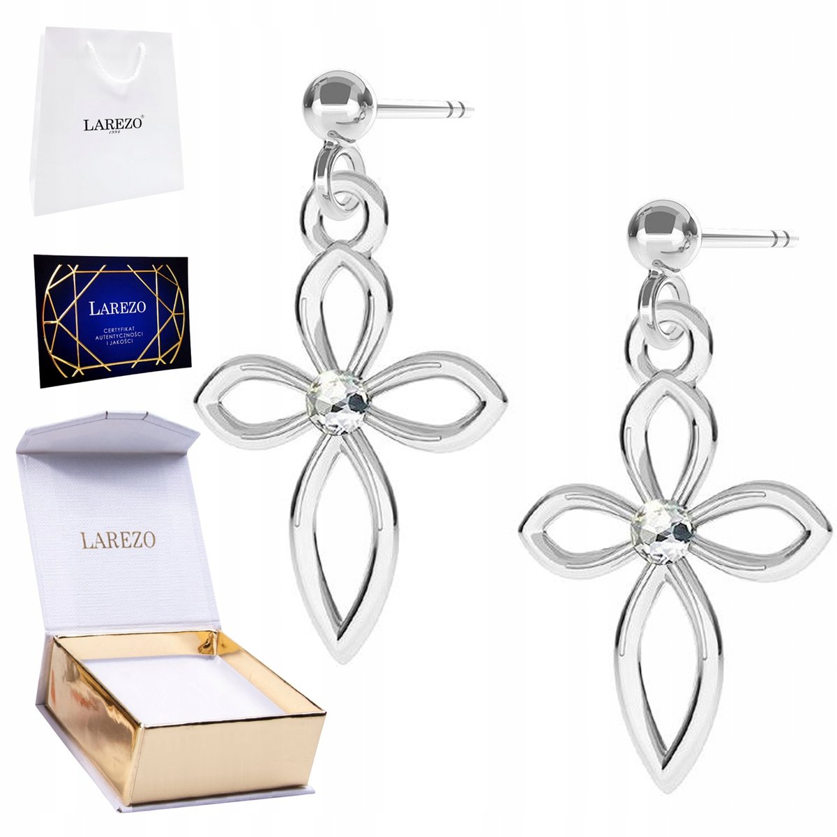 Kolczyki Srebrne 925 Krzyżyki Cyrkonie z Krzyżem na Sztyfcie Krzyże Krzyż