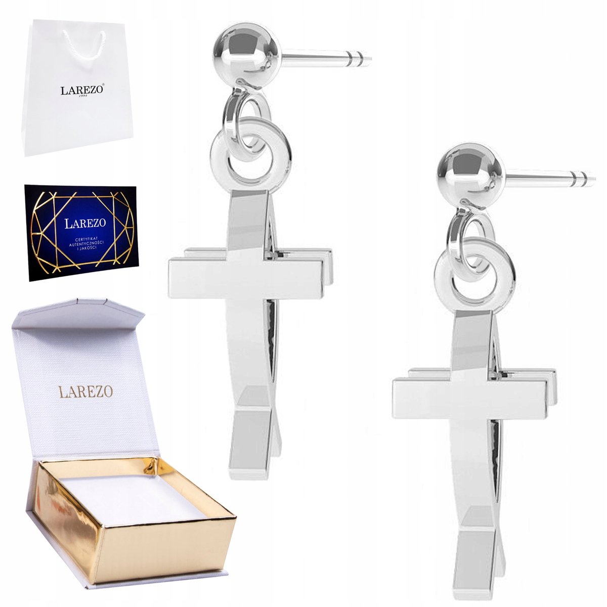 Piękne Kolczyki Srebrne 925 Blaszka z Krzyżem Krzyże Krzyż Rybka Krzyżyk