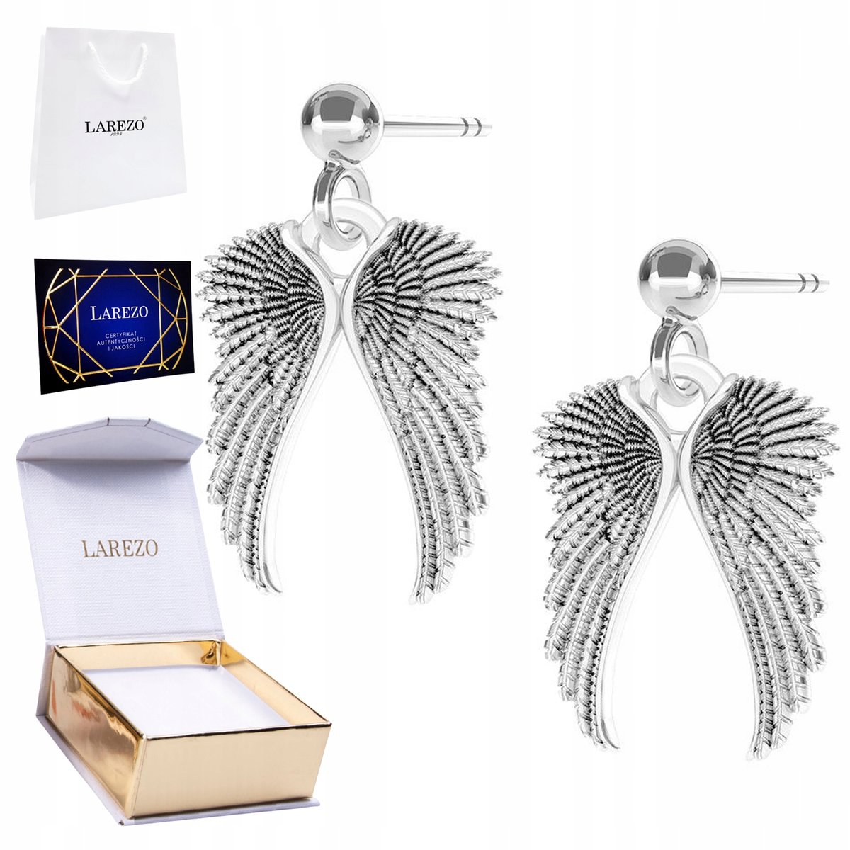 Kolczyki Srebrne 925 Podwójne Anielskie Skrzydełka Dwa Skrzydła Anioła