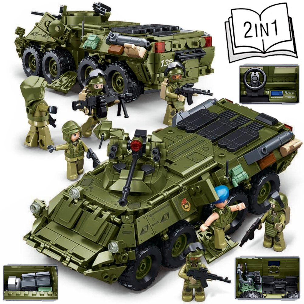 Klocki CZOŁG BTR 80MS 2w1 Radziecki Bojowy Wóz Piechoty 4 Figurki