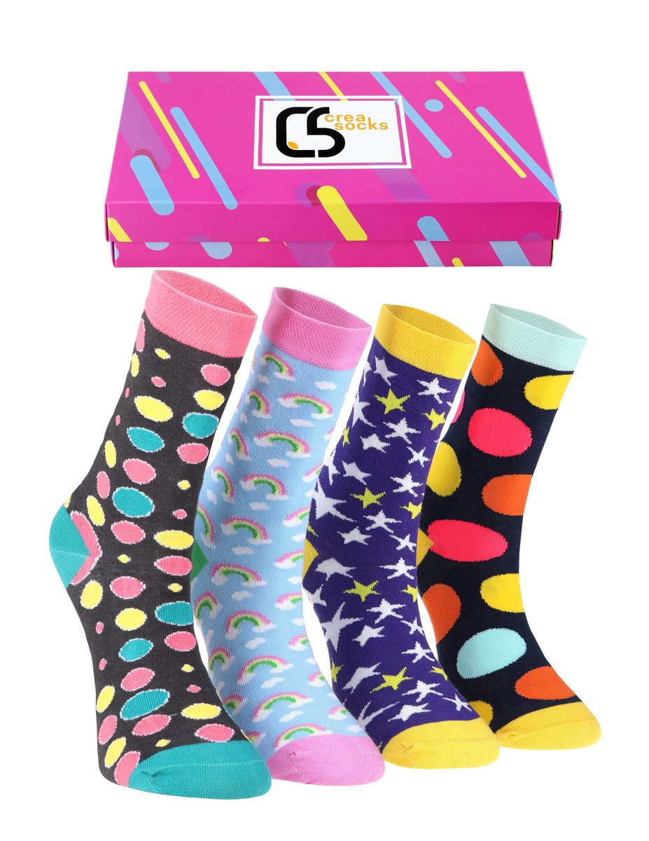 CREA SOCKS, kolorowe skapetki, 4 pary, KOLOROWA EKIPA, w pudełku prezentowym, 36/40