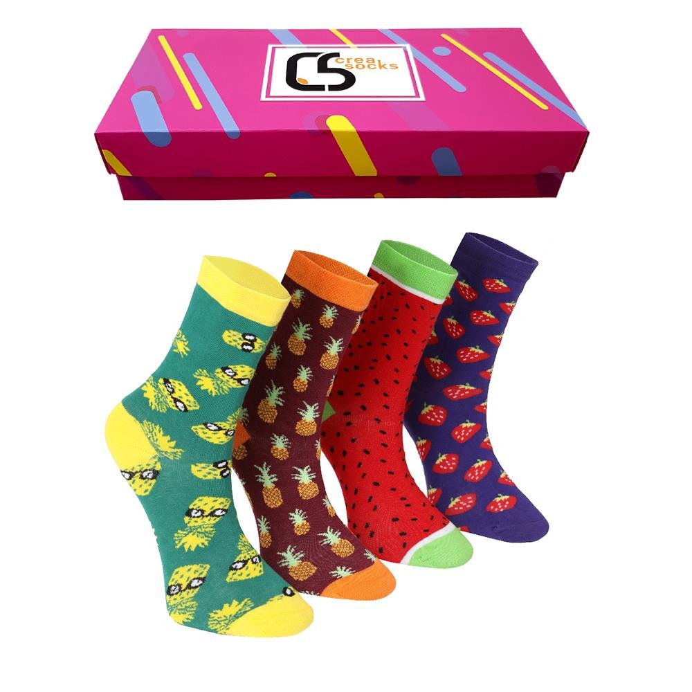 CREA SOCKS, kolorowe skapetki, 4 pary, OWOCOWA CZWÓRKA, w pudełku prezentowym, 36/40