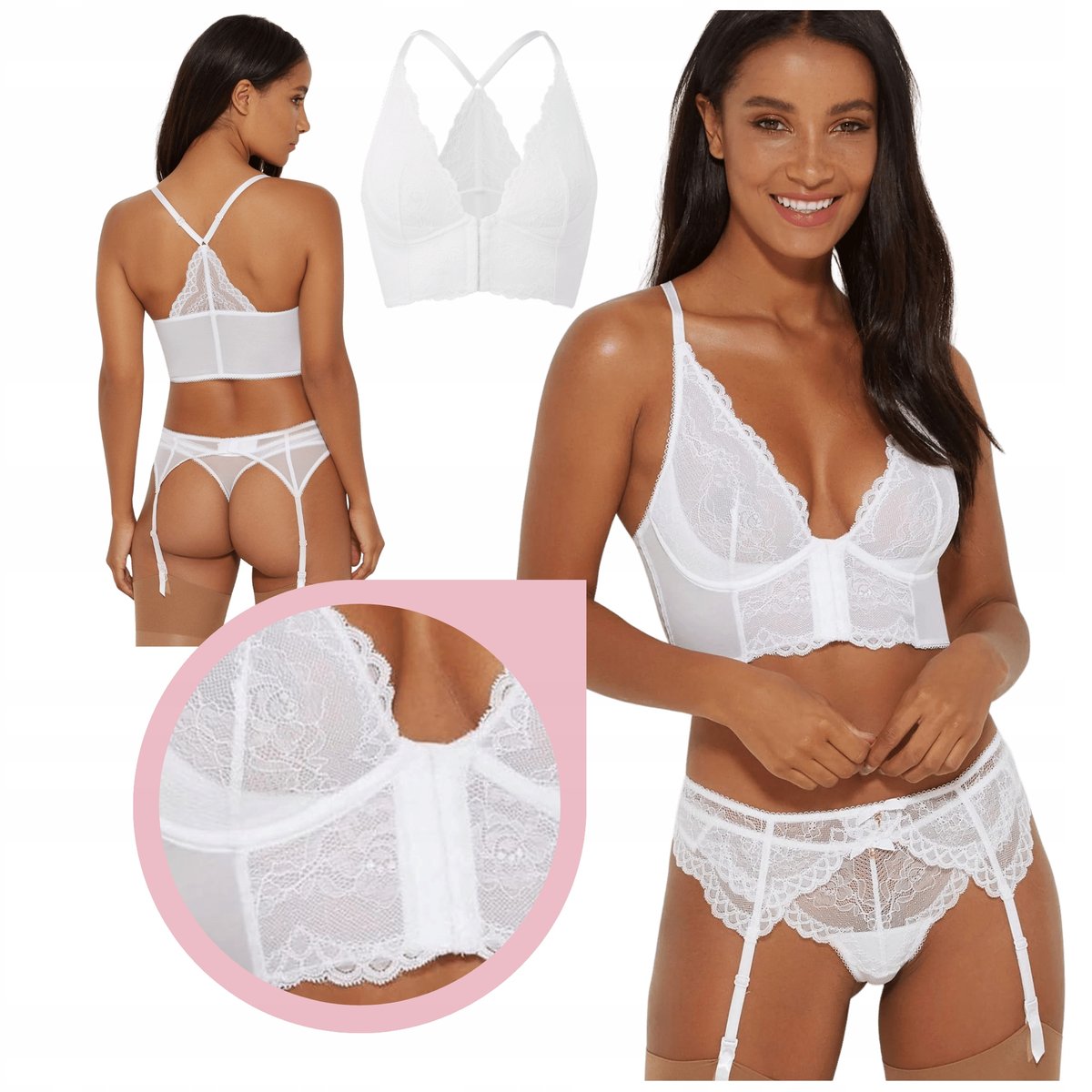Gossard Superboost Lace Deep V Bralette Biustonosz biały półgorset 36D/80D